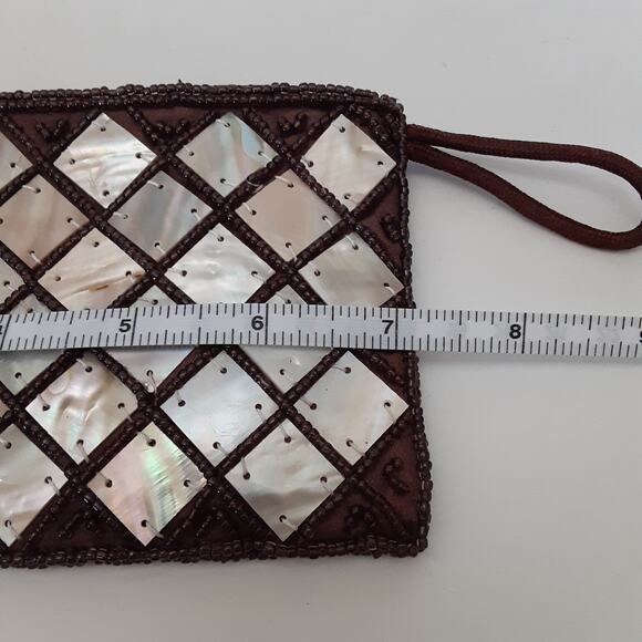 Mad Bags Mad Designs Sea Shell Beaded Clutch Coin Purse Mother of Pearl Pouch - Picture 6 of 7